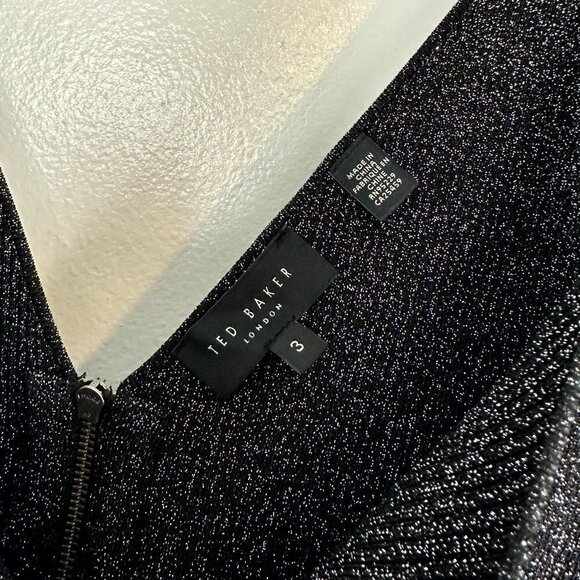 TED BAKER London Glitzia Square Neck Sleeveless Metallic Skater Dress in Black - Picture 6 of 13